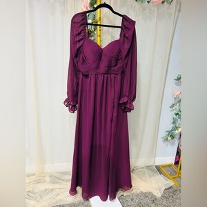 Plum Chiffon Long Sleeve Maxi Dress – Size 16 – NWOT